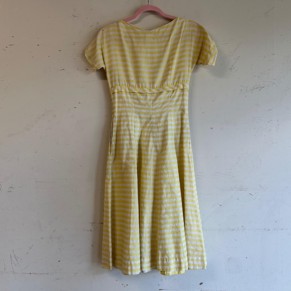 Vintage 40s 50s yellow striped Peter Pan collar dress - Picture 3 of 10